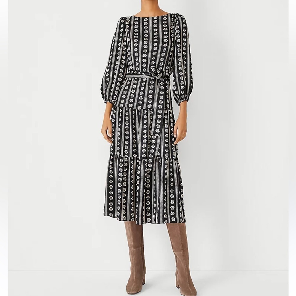 NWT Ann Taylor Floral Striped Tiered Midi Dress Size LP